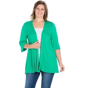 Plus Elbow Length Sleeve Open Front Cardigan - 24seven Comfort Apparel™ - 1 of 4