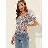 Allegra K Women's Puff Sleeve Square Neck Peasant Floral Blouse - 3 of 4