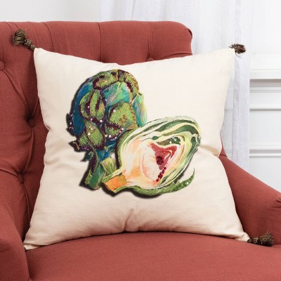 20" x 20" Green Artichoke Embroidered Cotton Pillow Cover
