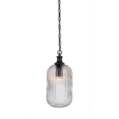 Toltec Lighting Carina 1 - Light Pendant in  Matte Black with 8.25" Clear Ribbed Shade