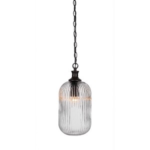 Toltec Lighting Carina 1 - Light Pendant in  Matte Black with 8.25" Clear Ribbed Shade - 1 of 1