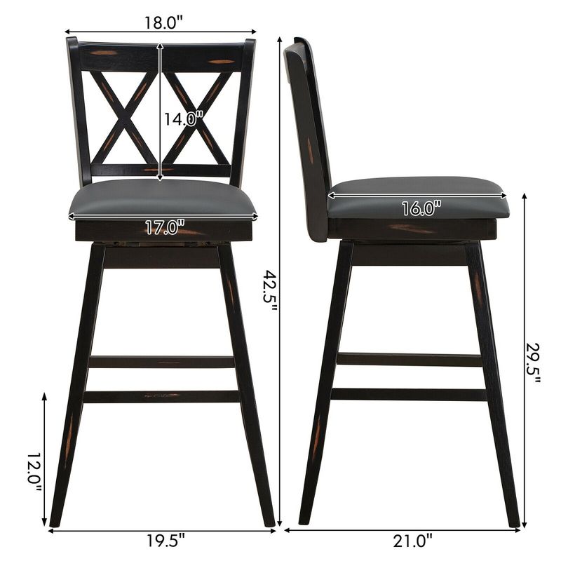 Costway Set of 2/4 Barstools Swivel Bar Height Chairs with Rubber Wood Legs Black/White, 4 of 11