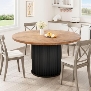 47" Round Dining Table for 4-6 People w/ Waveform Metal Pedestal Base - Farmhouse Kitchen/Dining Room Table - 1 of 4