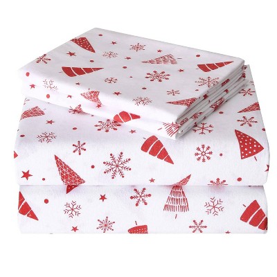 GustoWave Christmas Red Snowflake Tree Bed Sheets Set with 16 Inches Deep Pocket