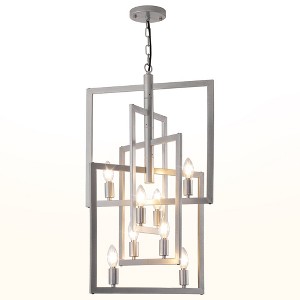Modern Pendant Light Fixtures,Vintage 8-Light Farmhouse Chandeliers,Rectangle Hanging Island Light High Ceilings for Staircase, Hallway,Foyer - 1 of 4
