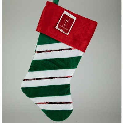 Northlight 18" Red and Green Velvet Sequin Stripe Christmas Stocking