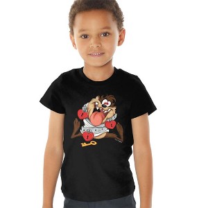 Looney Tunes Valentine's Day Taz Tied Up With Love Kids T Shirt For Toddler Boys And Girls, Black - 1 of 4