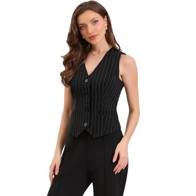 INSPIRE CHIC Women's Striped V Neck Sleeveless Button Down Fully Lined Dressy Blazer Vest with Pockets