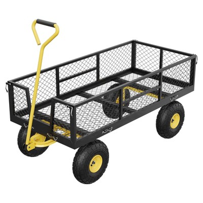 900 lbs Steel Garden Cart, Yard Utility Wagon with 10" Pneumatic Tires & Adjustable Handles, Yard Cart Utility Wheelbarrow for Backyard Farm
