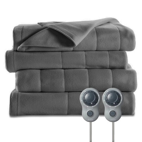 Sunbeam Queen Size Electric Fleece Heated Blanket In Slate With