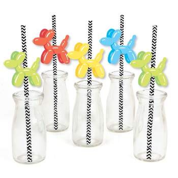 Big Dot of Happiness Balloon Animals - Paper Straw Decor - Happy Birthday Party Striped Decorative Straws - Set of 24