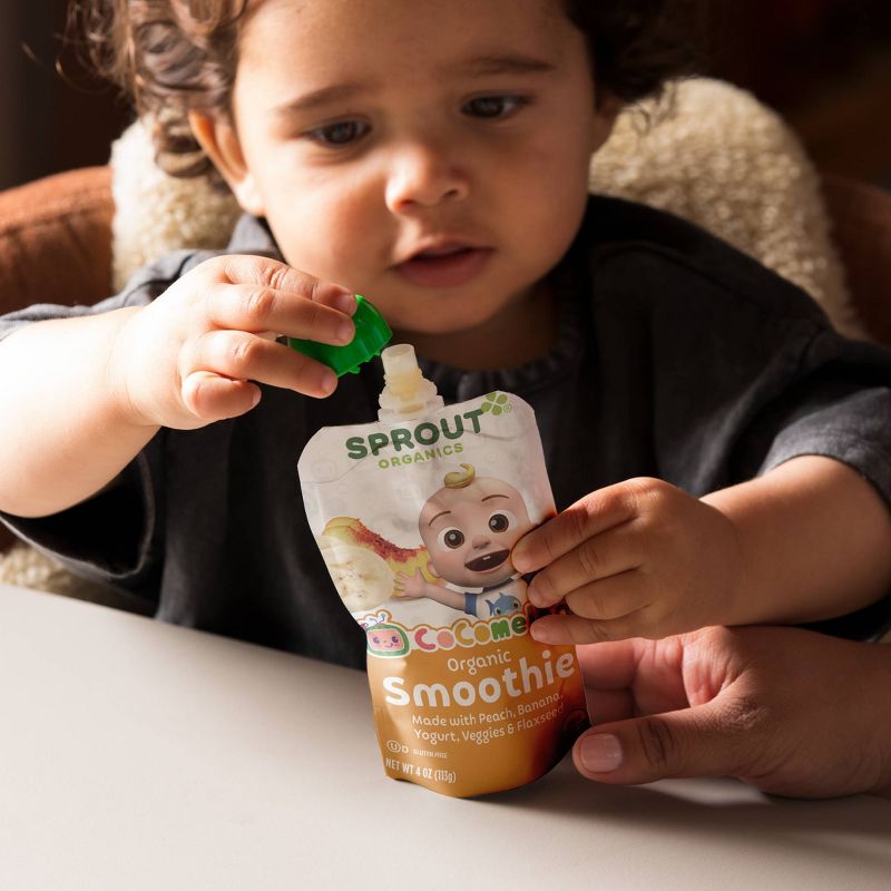 Sprout Foods Cocomelon Organic Peach, Banana and Yogurt Smoothie with Veggies and Flaxseed Baby Snacks - 4oz, 4 of 6