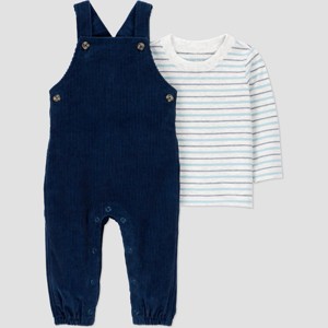 Carter's Just One You® Baby Boys 2pc Striped Long Sleeve T-Shirt and Overalls Set - Blue - 1 of 4