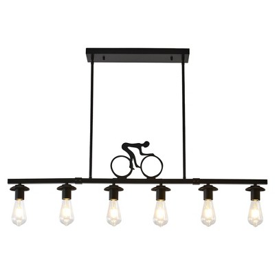 PAKOKULA Modern 6 light Black Linear Kitchen Island Chandelier Farmhouse Hanging Pendant Light