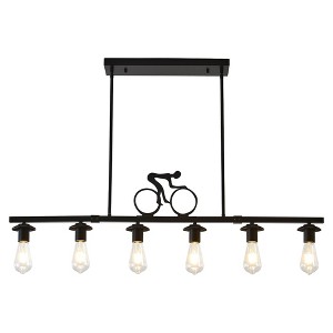 PAKOKULA Modern 6 light Black Linear Kitchen Island Chandelier Farmhouse Hanging Pendant Light - 1 of 4