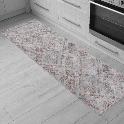 Kumasinova Stain-Resistant Area Rug, Non-Shedding Door Mat, Kid & Pet-Friendly, Beige/Geometric Area Rug for Living Room, Latex-Free Cotton Backing