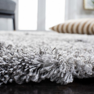 Grey and Ivory Abstract Shag Rug, 3' x 5'