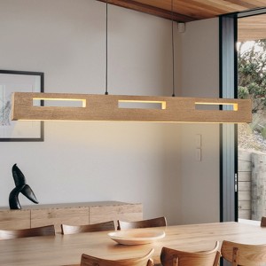LLHZSY 41 3/10" LED Rustic Wood Linear Kitchen Island Pendant Fixture, Dimmable - 1 of 4