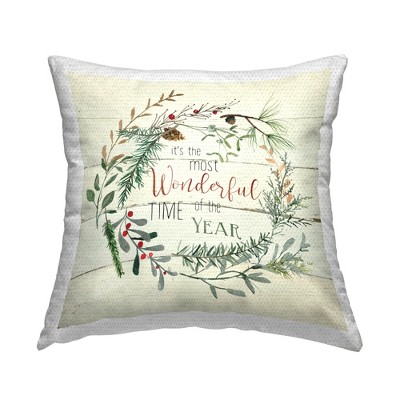 Stupell Industries Wonderful Time of Year Holiday Botanicals Wreath