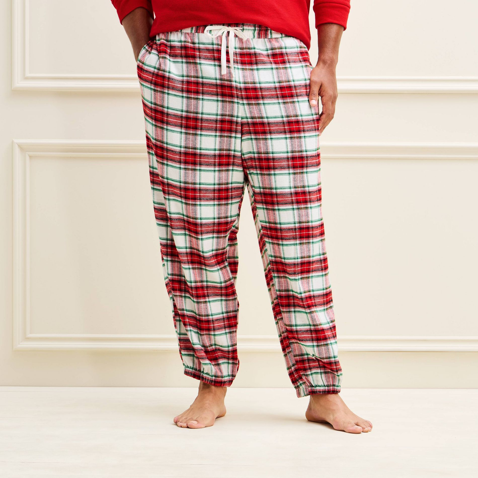 Men's Holiday Cream Plaid Flannel Matching Family Pajama Joggers - Wondershop™ - Cream