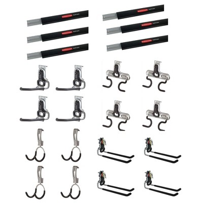 Rubbermaid Fast Track 48 Inch Wall Mounted Storage Rail & Hose Hooks (6  Pack)