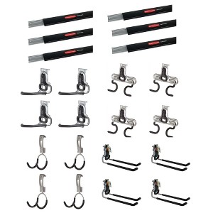 Rubbermaid 6 FastTrack Wall Mounted Storage Rails + Versatile Hook Assortment - 1 of 4