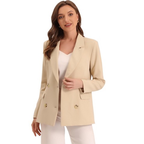 Женский пиджак INSPIRE CHIC Casual Fit Notched Lapel Double Breasted Plaid Formal Blazer X-Small Apricot-Solid