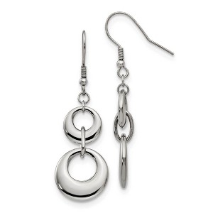 Black Bow Jewelry Polished Puffed Double Circle Dangle Earrings in Stainless Steel - 1 of 4