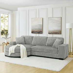 Resenkos Modular Sleeper Sectional with Ottoman, L-Shaped Corduroy Sofa with Tufted Upholstery, - 1 of 4