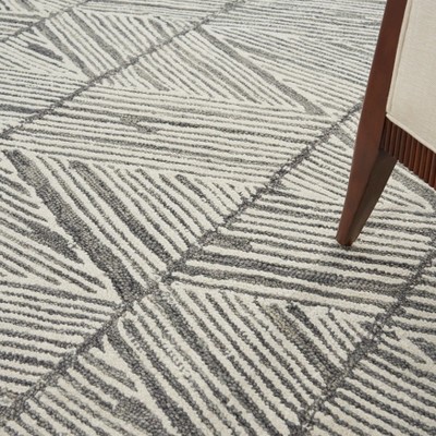 Artisanal Grey and White Hand-Tufted Wool Rectangular Area Rug, 8'3" x 11'6"