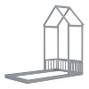 Okak Twin/Full Size Bed Frame with House-Style Roof & Headboard Guardrails,Modern Floor Bed for Toddlers/Kids Bedroom - 2 of 4