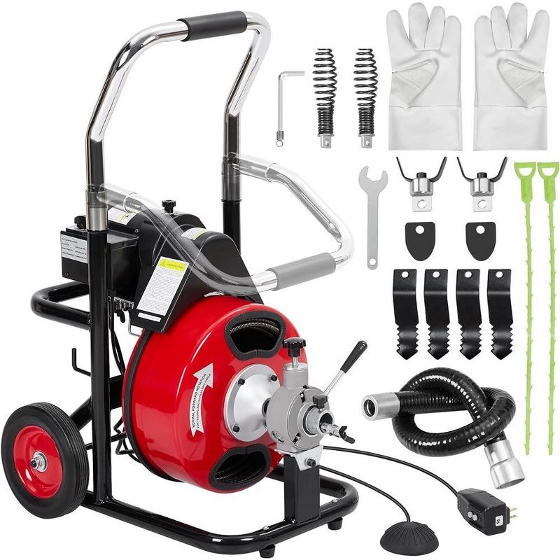 75 Ft X 3/8 Inch Drain Cleaner Machine Electric Drain Auger Auto Feed With Various Kits, 1 of 8