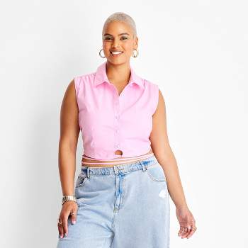 Women's Collared Wrap Around Waist Tie Cropped Top - Future Collective™ with Alani Noelle Berry Pink 2X