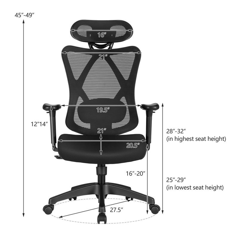Costway Reclining Mesh Office Chair Swivel Chair w/ Adjustable Lumbar Support, 3 of 11
