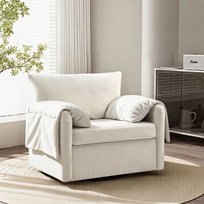 Comfortable Swivel Accent Armchair Oversized Upholstered Single Sofa With Side Pockets Teddy Swivel Arm Chair For Living Room,Bedroom-Cuddlewood