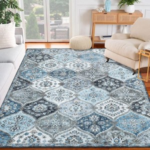 Vintage Washable Door Mat Small Farmhouse Floral Accent Rugs with Non-Slip Backing, Stain-Resistant Oriental Indoor Carpet - 1 of 4