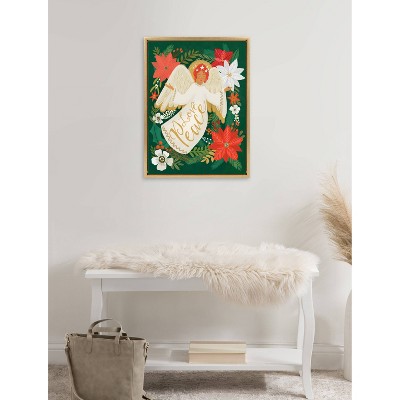Gold Framed Christmas Angel Canvas Print with Floral Accents