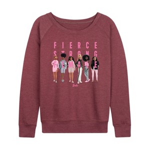 Women's - Barbie - Fierce Strong Female Lightweight French Terry Wide Neck Long Sleeve Shirt - 1 of 4
