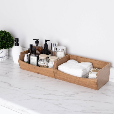 Eco-Friendly Bamboo Stackable Bin Organizer Set, 12" x 8" x 5"