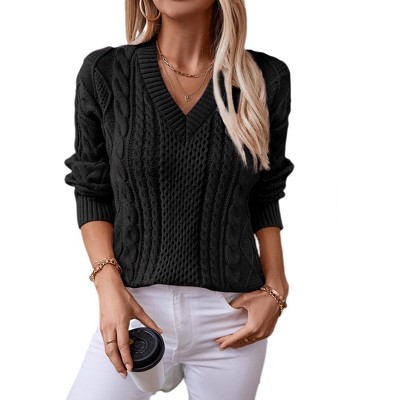 BLUEMING Women's V Neck Long Sleeve Pullover Sweater Lightweight Knit Sweaters Novelty Sweaters