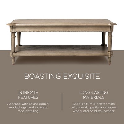 Antiqued Grey Rectangular Wooden Coffee Table with Shelf Storage