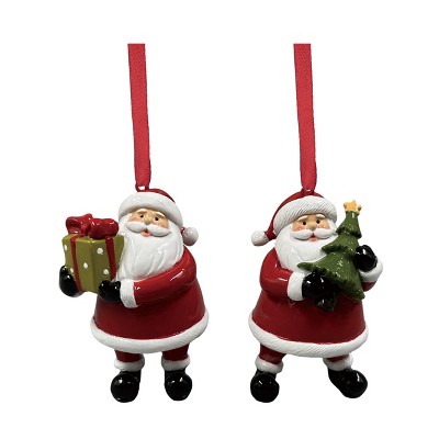 Transpac Resin Glossy Santa Ornament Set of 2 Multicolor Christmas Tree Decorations for Holiday Cheer and Gift Giving