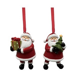Transpac Resin Glossy Santa Ornament Set of 2 Multicolor Christmas Tree Decorations for Holiday Cheer and Gift Giving - 1 of 1