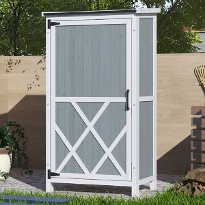 Christopher Knight Home Isidora Patio Two-Tone Storage Shed with 3 Shelves and Sloped Roof - 1 of 4