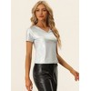 INSPIRE CHIC Women's V Neck Short Sleeve Party Clubwear Shiny Metallic Blouses - 4 of 4