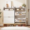 Acekool Slim Fluted Shoe Cabinet - Space-Saving Entryway Organizer with 2 Flip Drawers & Open Shelf, Modern White - 2 of 4