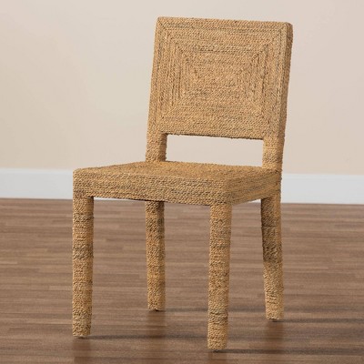 Natural Seagrass and Mahogany Wood Dining Chair