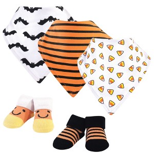 Hudson Baby Infant Cotton Bib and Sock Set 5pk, Candy Corn, One Size - 1 of 1