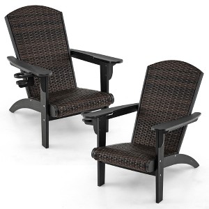 Tangkula Set of 2 Adirondack Chair w/ Rattan Padded Seat & Back Wide Hidden Cupholder Patio - 1 of 4