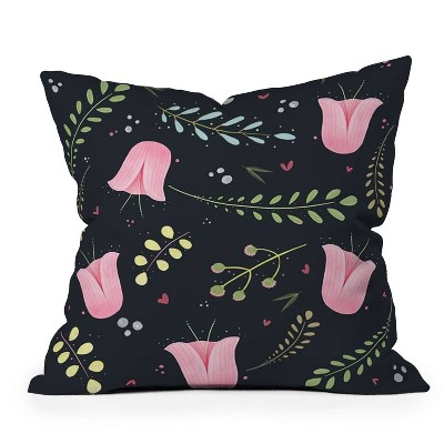 16"x16" Isa Zapata Eucalyptus Roses and Love Floral Square Throw Pillow Black - Deny Designs